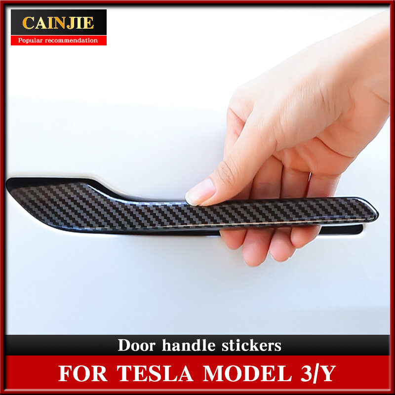 Dla Tesla Model 3 2022 akcesoria klamka do drzwi samochodowych naklejki Model Y pokrywa wklej Model3 2021-2017 Carbon Fiber ABS 4 sztuk/zestaw