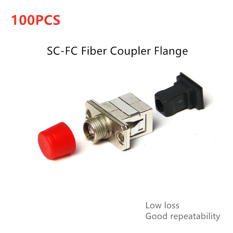 Adaptador de fibra ótica simlc para fc, atenuador óptico de flange com perdas baixas, conector sc para fc, 100 peças