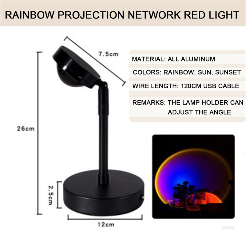 Modern Sunset Projection Night Lamp 360 obrót ze statywem projekcja 16 kolorów romantyczne światło dla estetycznego pokoju fotograficznego