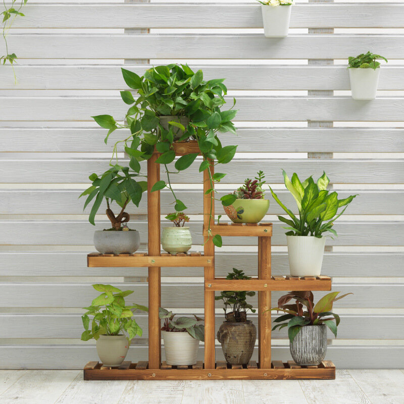 Soporte de plantas de flores de varios niveles, estante de madera para balcón, jardín, bonsái, estante de exhibición decorativo