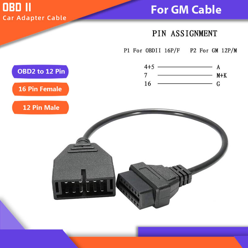 Adattatore connettore OBD OBD2 per cavo diagnostico OBDII automatico GM da 12pin a 16pin