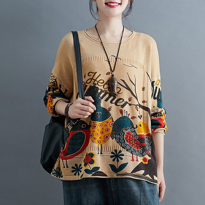 Swetry sprzedaż kobiet sweter 2020 jesień nowy sweter panie koreański Plus rozmiar druku swetry topy Casual Vintage dzianiny kobiet