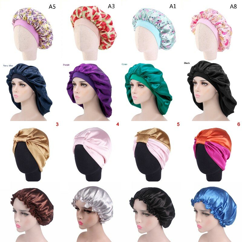 Bonnet de nuit en Satin pour femmes, réglable, pour cheveux longs, soins, Bonnet de douche en soie, outils de coiffure, 29 Styles