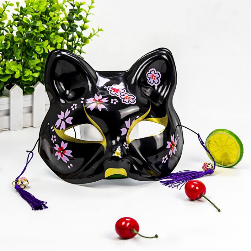 Máscara de zorro japonés con borlas y campana Unisex, Cosplay no tóxico, pintado a mano, 3D, accesorios para disfraces, 2020