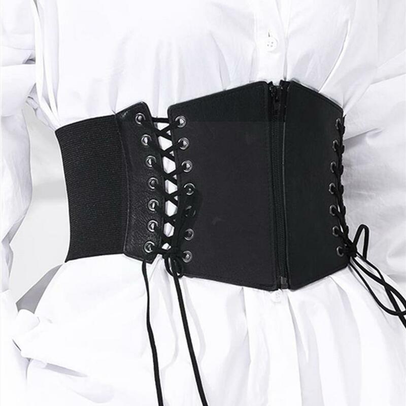 Women Corset Lady Stretch Buckle Waist Belt Wide Elastic Slimming Tie Bowknot Corset Pu Around Corset Waistband Leather Cin A4c0