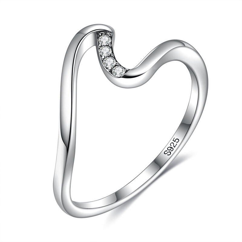 Silverhoo authentic 925 prata esterlina simpe casamento anel de noivado onda geométrica anéis de dedo para mulheres jóias presente melhor