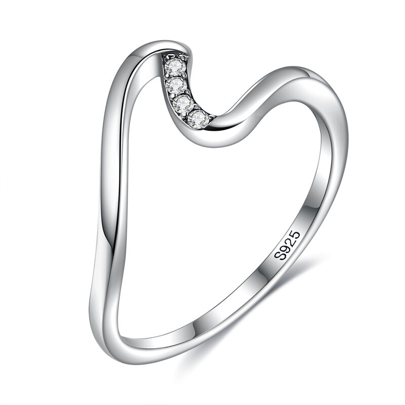 SILVERHOO autentyczne 925 Sterling Silver Simpe Wedding pierścionek zaręczynowy geometryczne fala pierścienie dla damska biżuteria na prezent Best