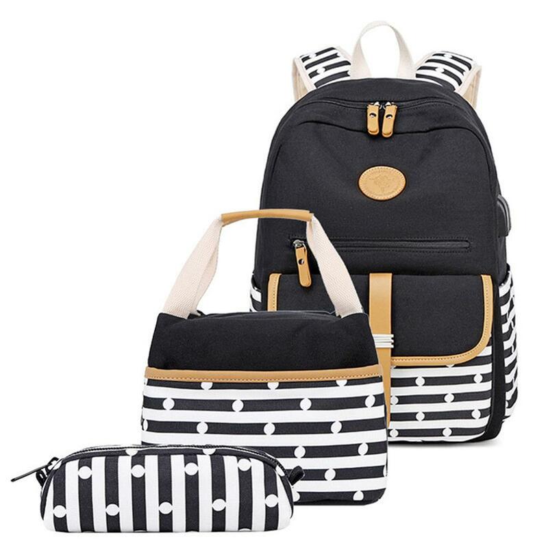 3pcs/Set Women Backpacks for Teenagers Girls Laptop Rucksack Travel Daypack Kids Striped Print Elementary School Bags Mochilas