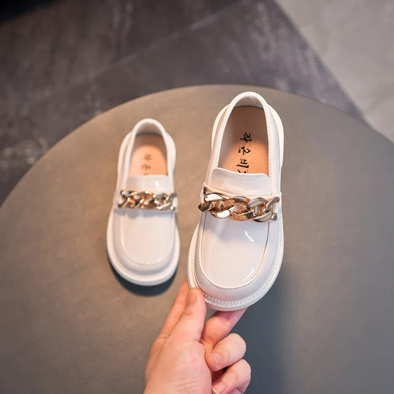 Sepatu Kulit Paten Anak-anak Hitam Krem Sepatu Tunggal Putri Gaya Inggris Sepatu Gaun Hitam Anak-anak Sepatu File