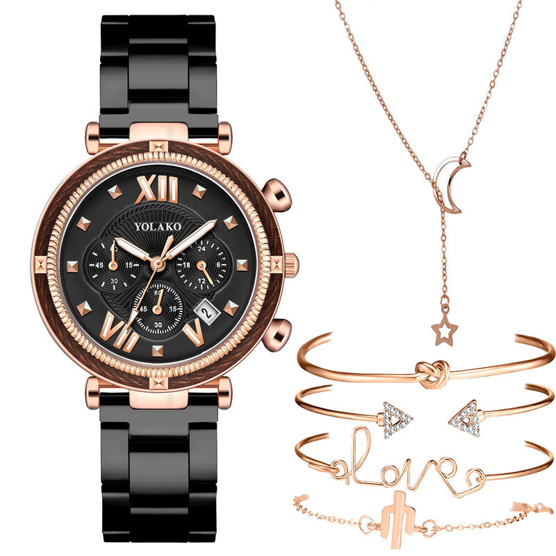 6 pçs conjunto de luxo relógios femininos céu estrelado magnético relógio feminino quartzo relógio de pulso das senhoras da forma relógio de pulso relogio feminino