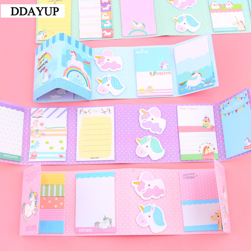 Lovely Cute Unicorn Party 6 Folding Memo Pad N Times Sticky Notes Memo Notepad Bookmark Gift Stationery