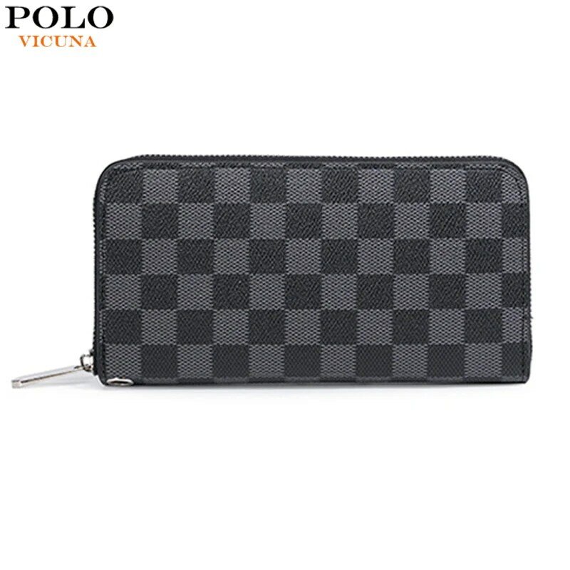 VICUNA POLO Classic Brand Plaid Design Men Clutch Wallet Large Capacity Long Card Holder Wallet For Male Drop Shipping Supported