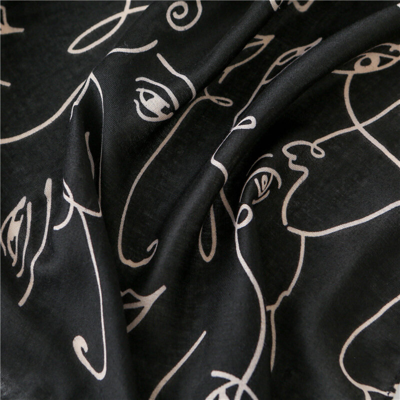Bufanda con diseño de cara humana para mujer, chal de moda cálido, playa, bufanda negra para mujer en otoño