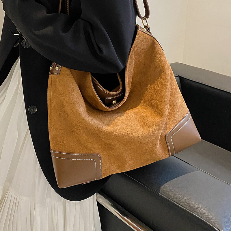 Große Kapazität Schulter Taschen für Frauen Vintage Designer Wildleder Umhängetaschen Einfache Elegante Damen Umhängetasche Lässig Handtaschen