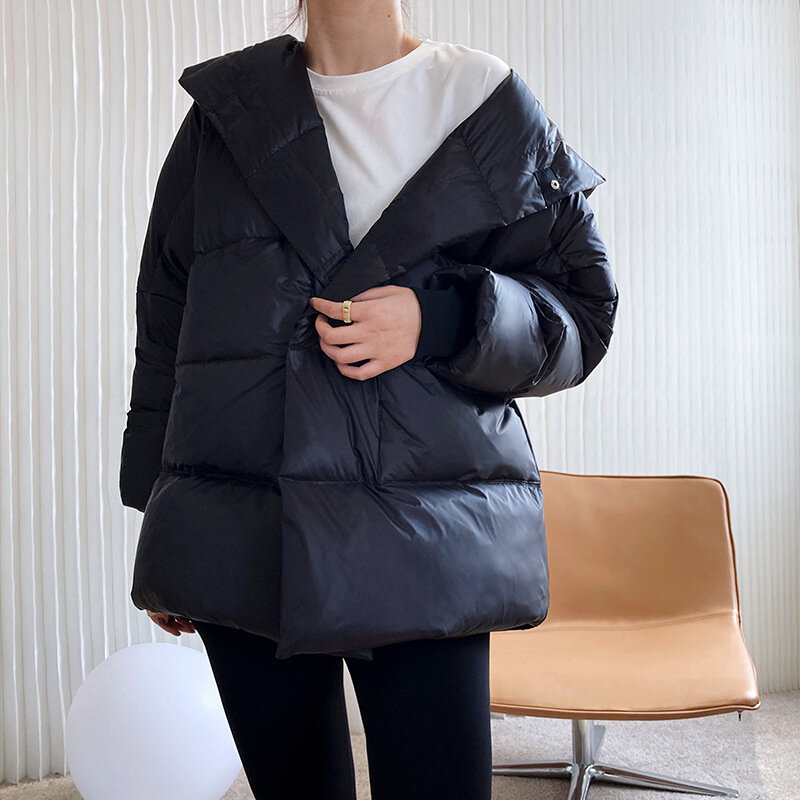 Para baixo jaqueta solta com capuz pato branco para baixo jaqueta feminina outono e inverno novo coreano fofo quente jaqueta