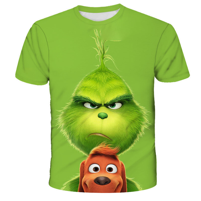 Engraçado filme verde grinch roupas 3d impressão menino camiseta miúdo presente de natal roupas verão bebê topos crianças casual camisetas topos