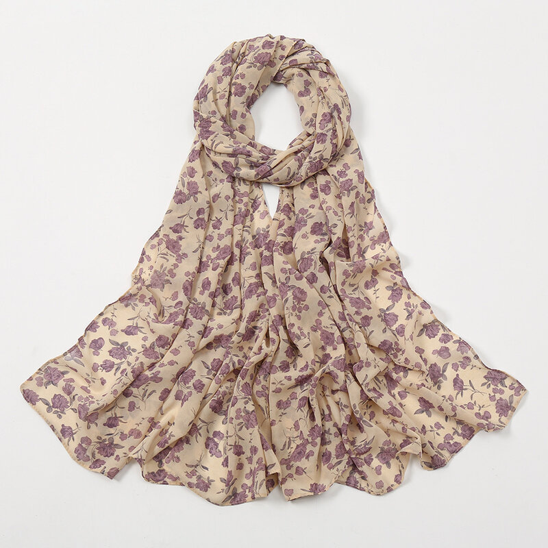 Novo design marca cachecol moda pequeno quebrado floral bolha chiffon xale primavera outono envoltório hijabs senhora pashmina foulards bandana