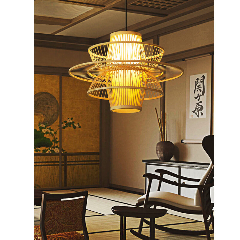 Art Hand Geweven Bamboe Plafond Kroonluchter, Huis, Tuin, Restaurant, Studie, Slaapkamer Plafond Lamp Decoratie Lampen