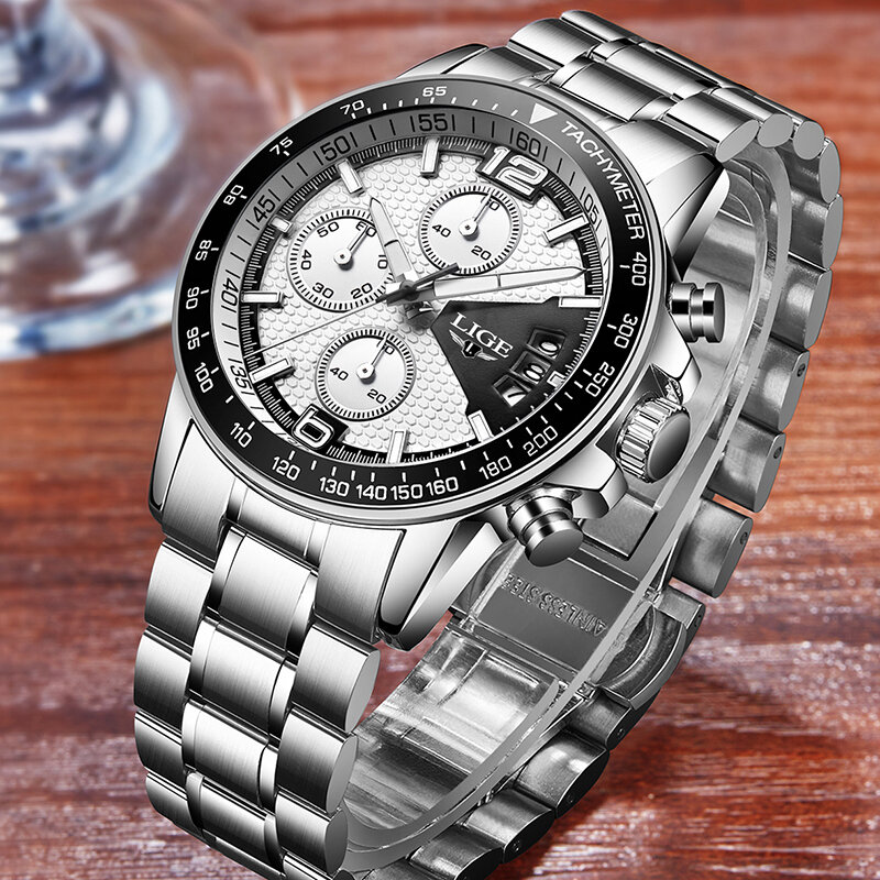 LIGE – montre militaire pour hommes, bracelet en acier inoxydable, étanche, Quartz, chronographe, horloge, mode, sport, avec boîte