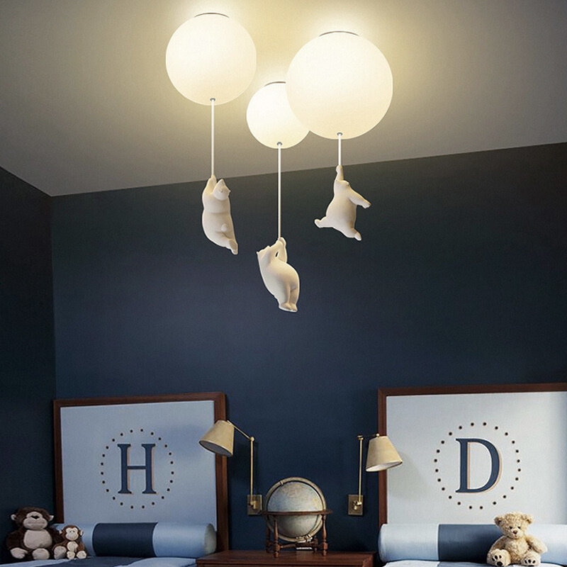 Lampade da soffitto moderne a Led in resina nordica a forma di orso dei cartoni animati per la camera dei bambini camera da letto studio per bambini decorazione illuminazione calda