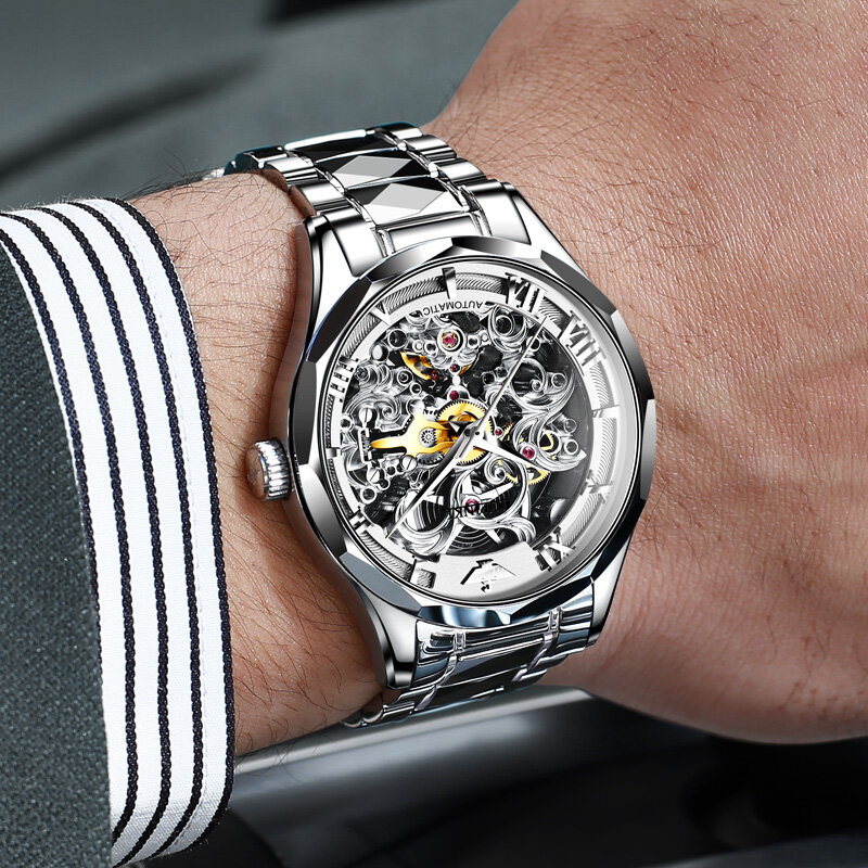 OUPINKE Top Luxury Brand Automatic Mechanical Men Wristwatch Skeleton ...