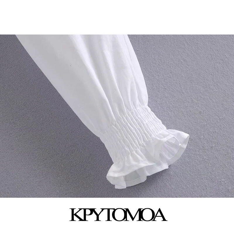 KPYTOMOA – chemisier court à volants, manches longues, boutonné, Vintage, doux, à la mode, Patchwork, Chic, 2021