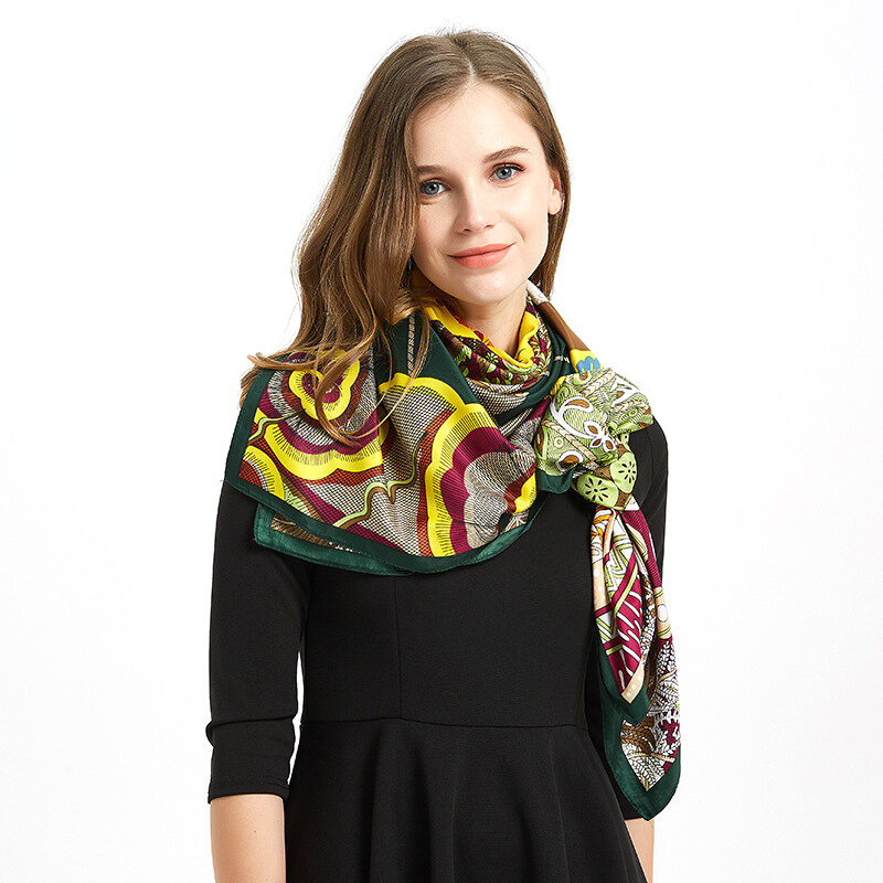 Большой шарф 130x130 летний шарф женский платок с принтом 100% шелк шарф шаль шарфы Роскошный дизайнерский шарф 130*130 см