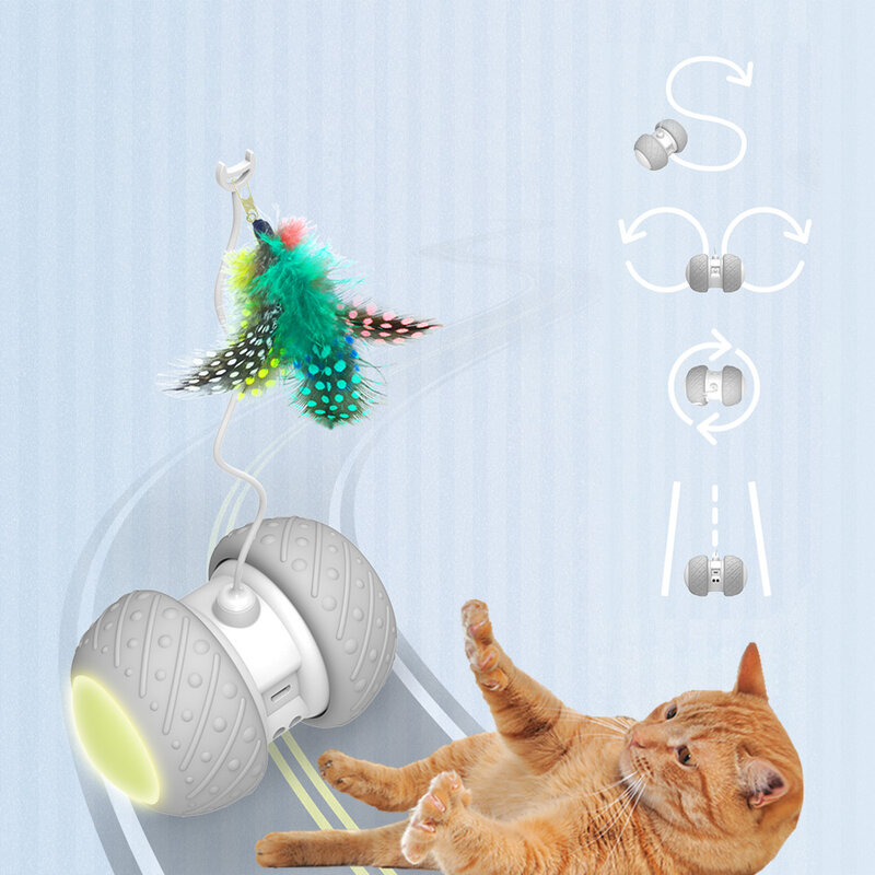 스마트 대화 형 고양이 장난감 불규칙한 회전 모드 장난감 고양이 재미 있은 애완 동물 게임 전자 고양이 장난감 LED 빛 깃털 장난감 키티 공