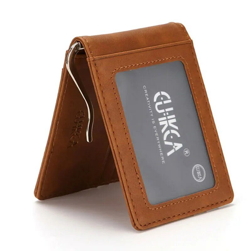 Billetera de cuero RFID para hombre, billetera delgada plegable con Clip para dinero, tarjetero de bolsillo frontal