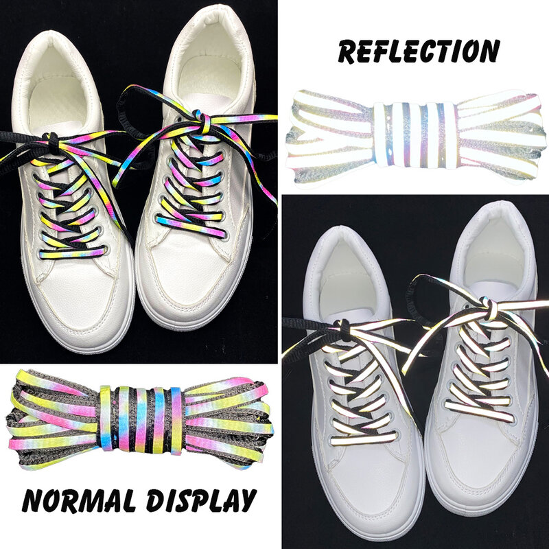 Tali Sepatu untuk Sneakers Tali Sepatu Lebar Oval Datar Pantulan Laser Glitter Flash Tali Sepatu Mode Glitter Tali Sepatu Wanita Pria