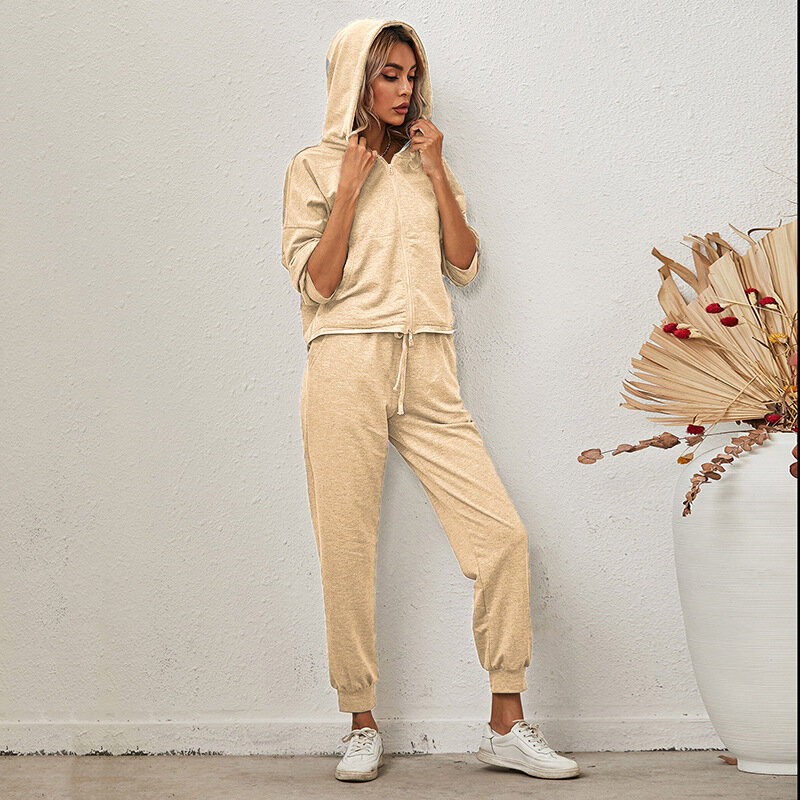 Women's Tracksuits Set Casual Cardian Hoodie Trousers Two Pieces Spring Autumn Sport Suit Solid-color Long-sleeved Two-piece Set