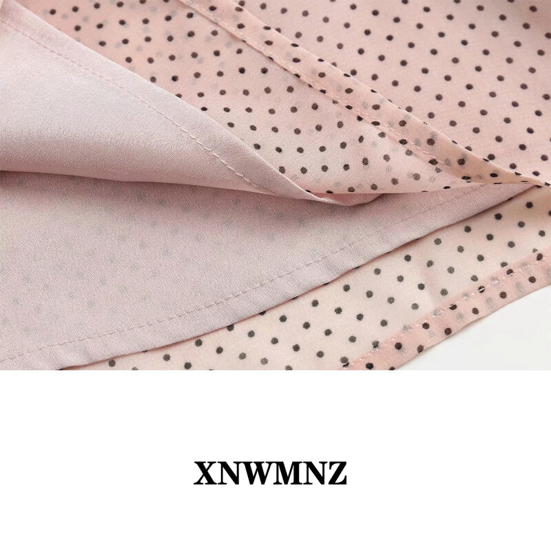 XNWMNZ 2021ชุดสตรีฤดูร้อน Casual Polka Dot พิมพ์ปุ่มตกแต่ง Slim Bodysuit ผู้หญิงพัฟแขนเสื้อชีฟอง Romper