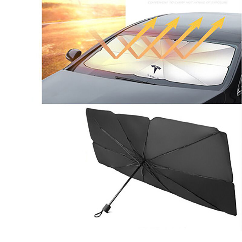 รถร่มบังแดดด้านหน้ากระจก Sun Shade สำหรับ Tesla รุ่น3รุ่น X รุ่น S Y โลโก้ Sunshield Parasol ครอบคลุม