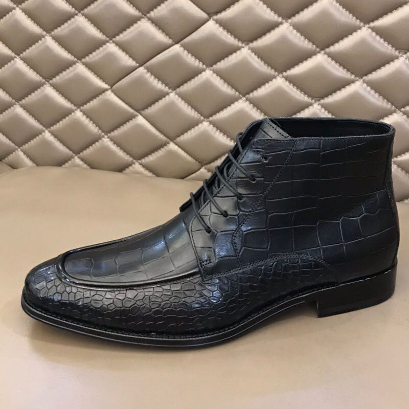 High Quality Men's Leather Boots Handmade Genuine Leather Mens Ankle Boots Brand Fashion High Top Lace Up Dress Shoes