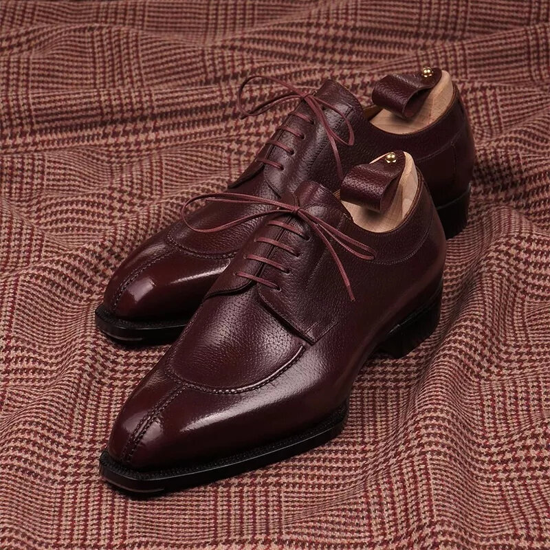 Sapatos masculinos rendas até sapatos derby sapatos de festa primavera outono escritório couro do plutônio simplicidade sólida dedo do pé redondo para hombre kz301