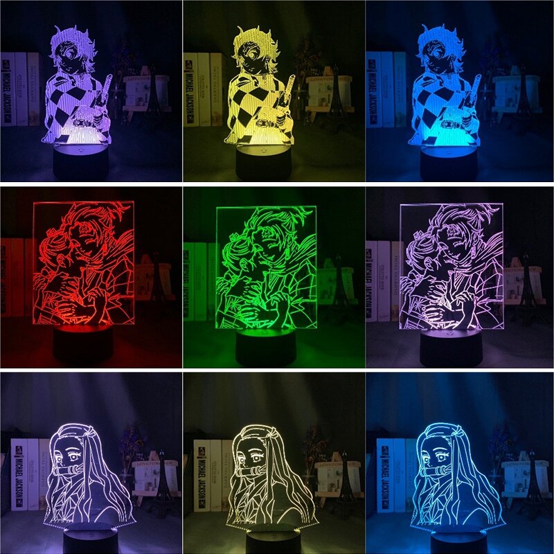 Veilleuse Demon Slayer à couleurs changeantes, 7/16 lampes de chevet décoratives, lampe de Table, jouet pour enfants, cadeau d'anniversaire ou de noël