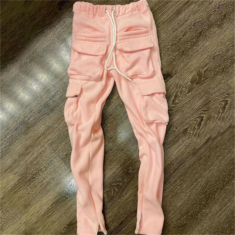 Pantalones de chándal con múltiples bolsillos para hombre y mujer, ropa informal de gran tamaño, bombachos, con cordón, 11 colores, en oferta