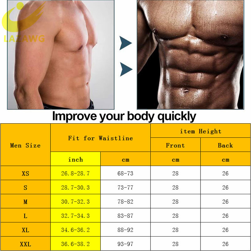 LAZAWG Mens Waist Trainer Sauna Neoprene Belt Body Shaper Slimming Corset Belly Workout Burner Weight Loss Fat Burner Shapewear