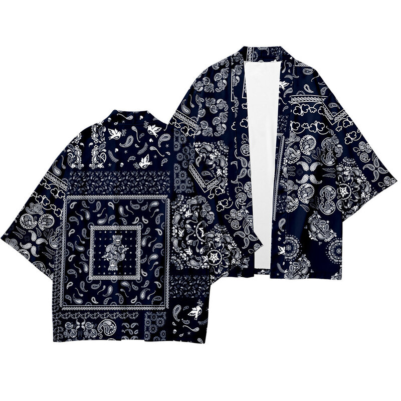 Men Haori Samurai 기모노 & 바지 정장 셔츠 전통 옷 남성 Red Print Cardigan 일본 오비 유카타