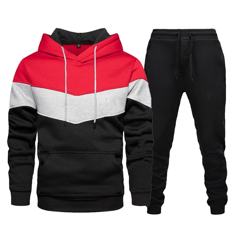 Fatos de treino masculinos conjuntos de duas peças cor costura hoodie e calças fshion casual esportiva outono inverno novo terno de jogging masculino