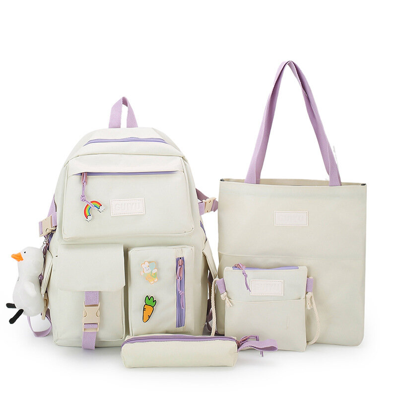 4 pezzi Set zaini in tela per ragazze adolescente zaino carino borsa da scuola per studenti Bookbag borsa a tracolla per bambini zaini Mochila