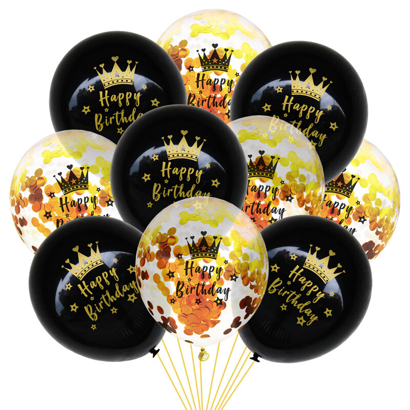 10Pcs Black Gold Crown วันเกิดลูกโป่ง Confetti บอลลูน Latex Happy 18 21 30 40 50th วันเกิดของตกแต่งงานปาร์ตี้ผู้ใหญ่ Globos