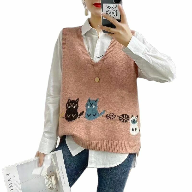 Knit Vest Pullover Sleeveless Sweaters For Women 2020 Autumn Fashion V Neck Vest Oversize Loose Korean Style Warm Waistcoat Top