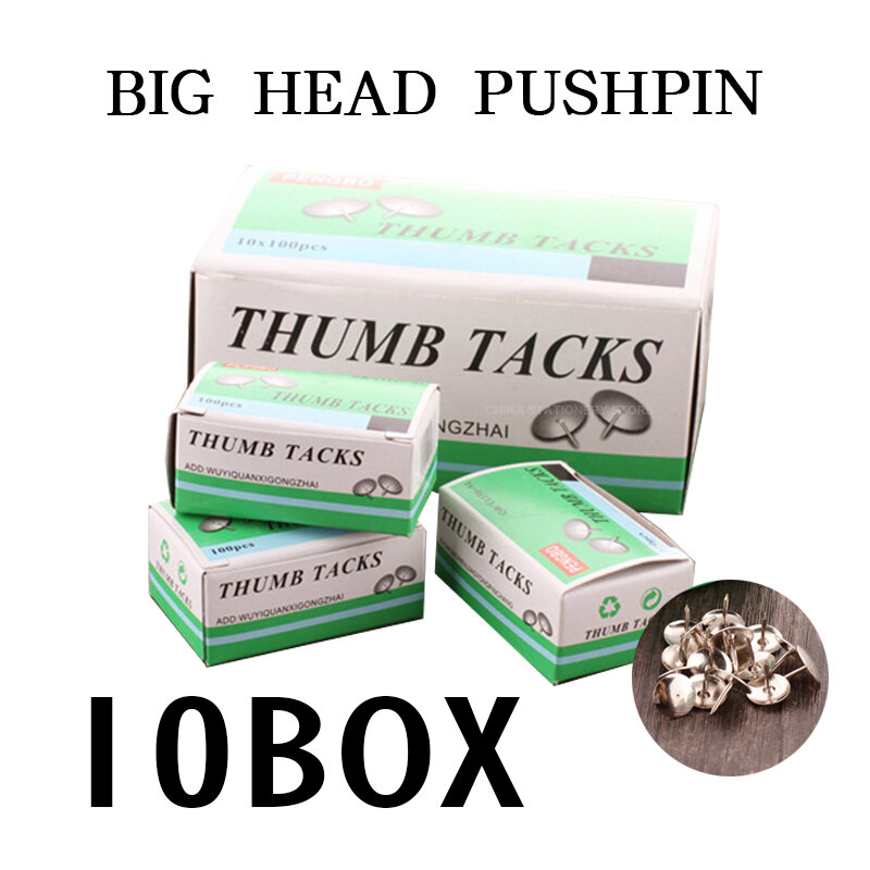 10 caixa cabeça grande pushpin niquelado yuan tou ding i-shaped