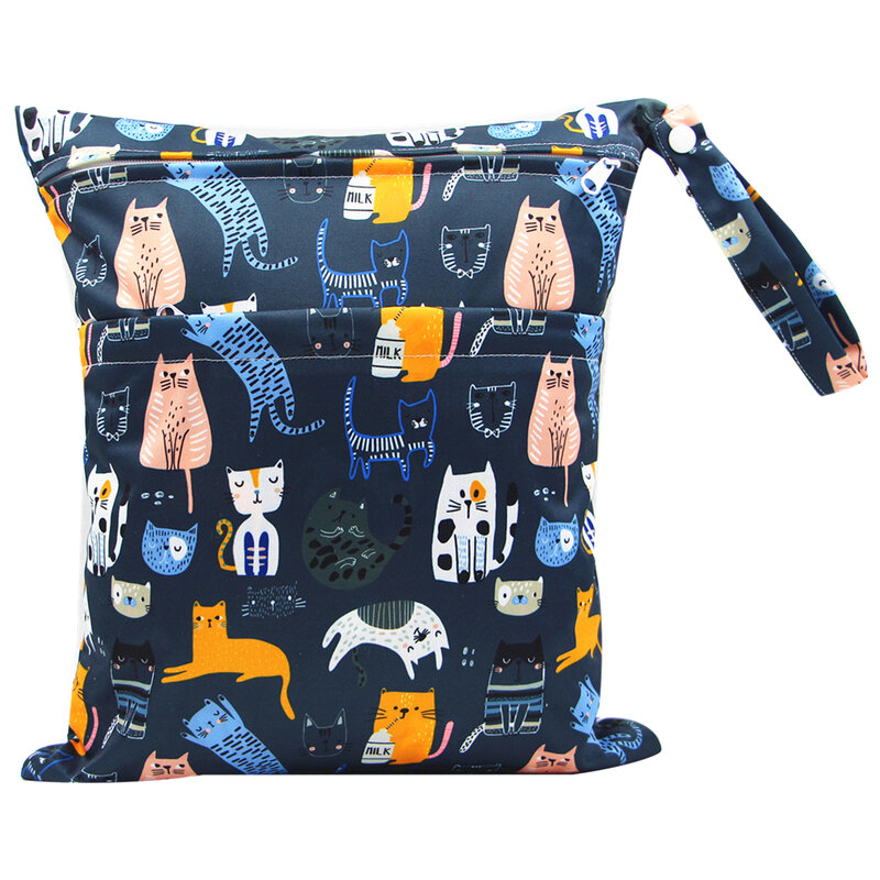 Asenappy borsa asciutta bagnata con due pannolini per bambini con cerniera borsa per pannolini impermeabile riutilizzabile lavabile 30*36cm