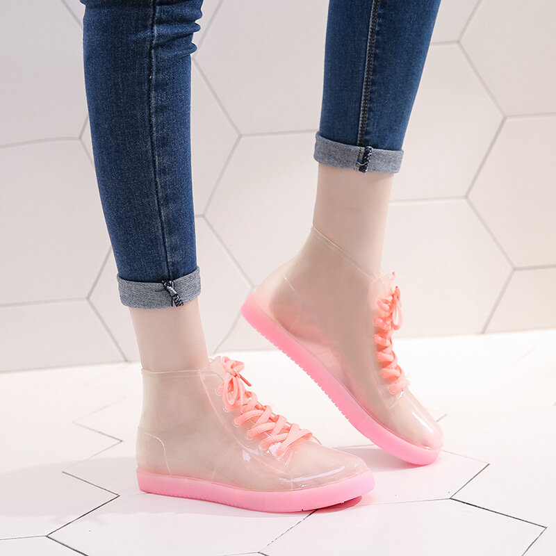Botas de lluvia con cubierta de algodón arcoíris para mujer, zapatos de plataforma transparentes a la moda, de Color gelatina, Botas de lluvia sin cordones, 2022