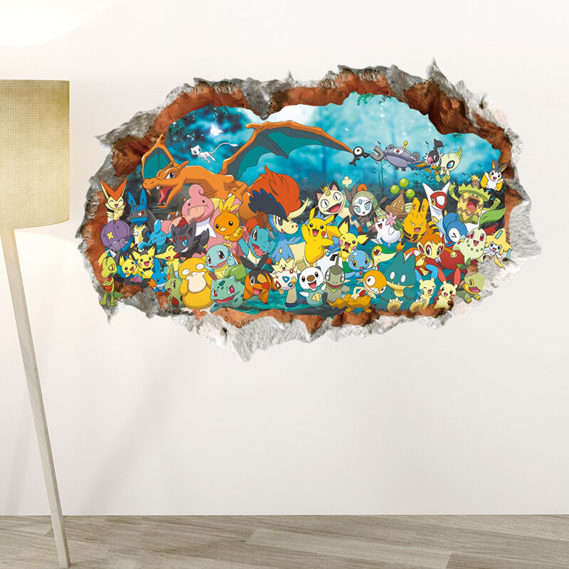 Calcomanía de pared de Pokémon de gran tamaño para habitación de bebé, pegatina extraíble de dibujos animados para dormitorio de niños, sala de estar, mural, póster