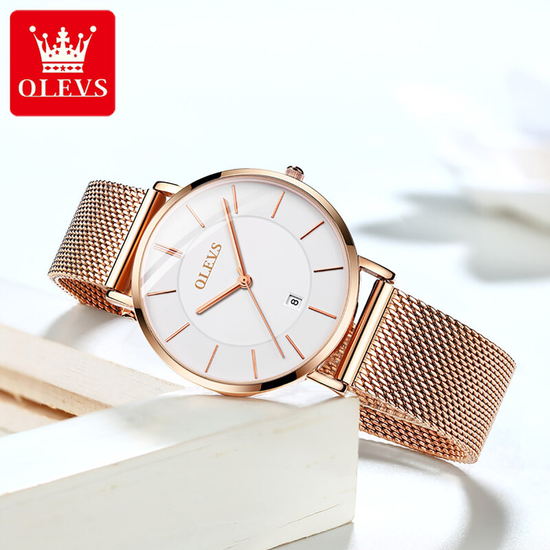 OLEVS-relojes de cuarzo a la moda para mujer, relojes de marca superior, de lujo, ultrafinos, con fecha