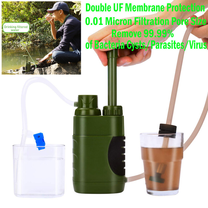 Filtro de agua portátil para acampada, senderismo y pesca, sistema de filtración de agua de supervivencia para emergencias y emergencias