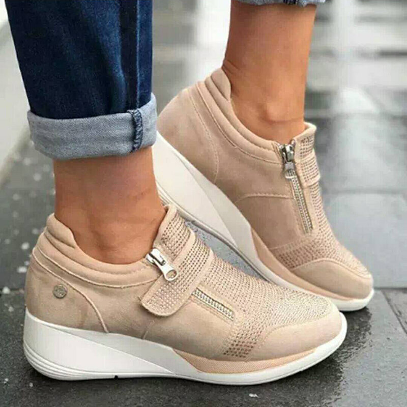 Kliny buty damskie sneakersy Zipper platformy trenerzy kobiety buty swobodna koronka Tenis Feminino Zapatos De Mujer damskie trampki
